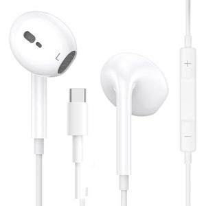 USB-C-hoofdtelefoon voor iPhone 16 Pro Max, in-ear hoofdtelefoon met kabel, hifi-stereo oordopjes met microfoon en volumeregeling voor iPhone 15, i-Pad Pro/Air/Mini, Samsung Galaxy S25 S24 Ultra S23
