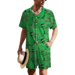 Dinosaur Pizza Hawaïaans pak voor heren, set van 2 stuks, strandoutfit, shirt en korte broek, bijpassende set