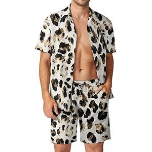 Aquarel Luipaard Cheetah Skin Mannen Hawaiiaanse Bijpassende Set 2-delige Outfits Button Down Shirts En Shorts Voor Strand Vakantie