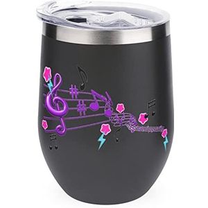 Kleurrijke muzieknoot geïsoleerde beker met deksel leuke roestvrijstalen koffiemok duurzame theekop reismok zwart-stijl