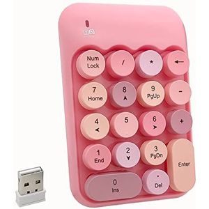 Seaciyan Draadloos nummerpad, ergonomisch schattig kleurrijk retro mini draagbaar numeriek toetsenbord, 2.4G draadloos extern toetsenbord voor computer, laptop (roze)