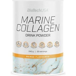 BioTechUSA Marine Collagen | Gehydrolyseerd viscollageen met vitamine C | Suikervrij | Glutenvrij | Ondersteuning voor huid, haar, nagels en gewrichten, 240 g, Mango