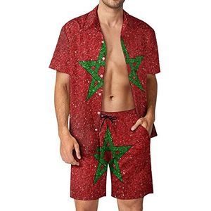 Nationale vlag van Marokko Hawaiiaanse bijpassende set voor heren, 2-delige outfits, overhemden en shorts met knopen voor strandvakantie