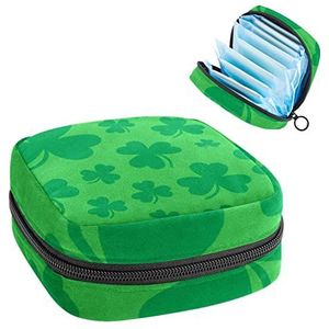 Groene Lucky Irish Clover voor St. Patrick's Day Periode Pouch Draagbaar, Tampon Opbergtas voor Maandverband, Meerkleurig, 4.7x6.6x6.6 in/12x17x17 cm