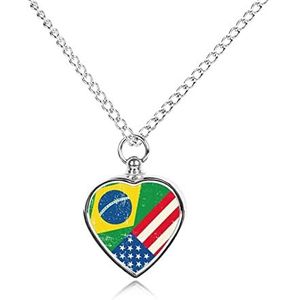 USA Brazilië Amerika Vlag Huisdier Urn Ketting Crematie Sieraden Honden Katten Ashes Memorial Hart Hanger met Vulling Kit