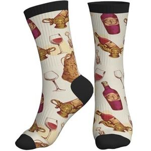 PPHGUT Rode Wijn Print Volwassenen Mid Tube Sokken Ademend Sport Running Gym Training Jogging Activiteiten, Zwart, One size