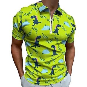 Leuke Dino Kid Polo Shirt voor Mannen Casual Rits Kraag T-shirts Golf Tops Slim Fit