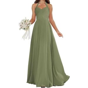 HPPEE Halter bruidsmeisjesjurken voor dames, geplooid, mouwloos, chiffon, A-lijn, bruidsmeisje, formele avondjurk, Olijfgroen, 32