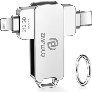 512 GB Apple MFi-gecertificeerde iPhone-fotostick-externe opslag en fotoback-up voor iPhone, iPad, USB-flashdrive voor foto's, video's, contacten, iPhone-geheugen en duimschijf voor externe opslag van