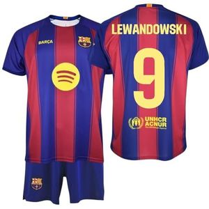 FC Barcelona kinderset 9 Lewandowski, team 25/26, officiële replica - kinderset met T-shirt en broek, Rood en blauw., 10 años