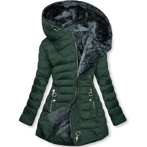 Jas Dames Winter Fleecejack Met Lange Mouwen Warm Gevoerde Winterjas Lange Elegante Parka Katoen Effen Gewatteerd Jack Met Capuchon Donsjack Casual Comfortabel, M-5XL(Green,5XL)