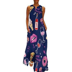 Mode wijnpatroon dames enkellengte jurk slim fit mouwloze maxi-jurken casual zonnejurk 5XL