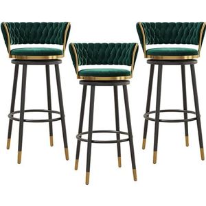 Barkruk/draaibare barkrukken set van 3 voor keuken, moderne vrijetijdsbarstoel voor thuis, bar, restaurant, eetkamer, toonhoogte barstoelen met rug, hoge barkrukken fluwelen krukken, 360 ° draaibare