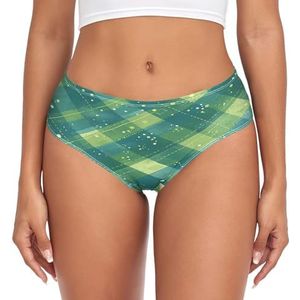 sawoinoa Geruite groene geruite onderbroek voor dames, middelhoge taille, slip, comfortabel, elastisch, sexy ondergoed, bikinibroekje, Mode Pop, S