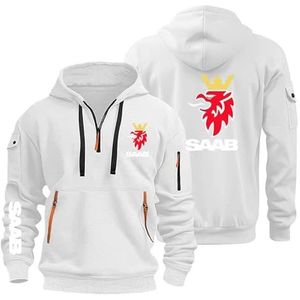 AHYAOFA S.a.a.b. Capuchontrui voor heren met halve ritssluiting voor training en hardlopen, sportief sweatshirt met capuchon en zakken, capuchon, jassen, wit, 2 L