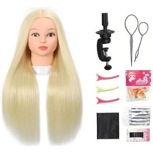 Mannequinhoofd met echt mensenhaar, 80% 24 inch haar, cosmetica-mannequinhoofd om te oefenen, poppenhoofden for haarstyling