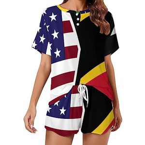 American And Saint Kitts Nevis vlag mode 2 stuks dames pyjama sets korte mouw nachtkleding zachte loungewear stijl-4