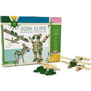 JOIN CLIPS® - 400 Basisset PRO Editie -1 Houten doos met 400 clips en 80 houten bouwstenen - Kinderspeelgoed - Hout - Bouwstenen hout - Geschikt vanaf 4 jaar - Met educatieve voorbeelden