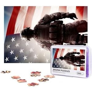 Amerikaanse vlag soldaat puzzels 300 stuks gepersonaliseerde legpuzzels houten foto puzzel voor volwassenen familie foto puzzel geschenken voor bruiloft verjaardag Valentijnsdag geschenken 38 x 25,9