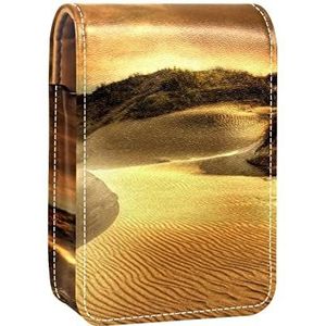 gouden duinen Lipgloss Houder Lipstick Case Draagbare Mini Lipstick Opbergdoos Reizen Lipstick Organizer Case met Spiegel voor Vrouwen, Meerkleurig, 9.5x2x7 cm/3.7x0.8x2.7 in