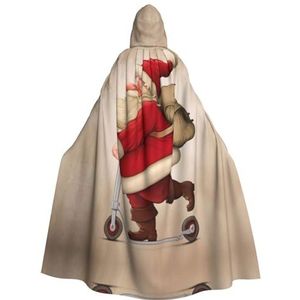 WURTON Kerstman op scooter volledige lengte carnaval cape met capuchon cosplay kostuums mantel, 190 cm