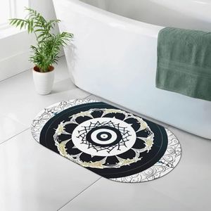 GeRRiT Zwart en Wit Ronde Totem gedrukt Diatomeeënaarde badmat Absorberende badkamer mat Badkamer tapijt