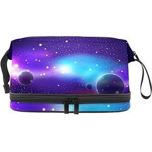 Grote capaciteit reizen cosmetische tas,Sterrenhemel Paars,Make-up tas,Waterdichte make-up tas Organizer, Meerkleurig, 27x15x14 cm/10.6x5.9x5.5 in