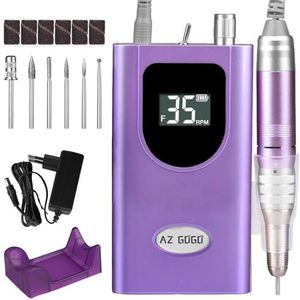 AZ GOGO Profi Elektrische nagelfrees, 35000 rpm nagelvijl, elektrisch voor gelnagels, acrylnagels, draagbare manicure, pedicureset, elektrisch met 5 opzetstukken, snelheid en richting instelbaar