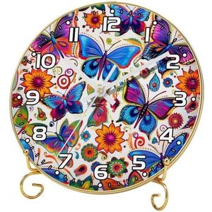 YTYVAGT Wandklok, moderne klokken op batterijen, vlinder bloemen kleurrijk, ronde stille klok 9.4 inch