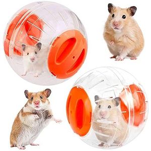 Willoo 2 stuks joggingballen, kleine dieren, hamsterbal, hamsterbal, speelgoed, transparante hamsterbal, plastic voor hamsters, muizen, racemuizen of andere kleine dieren (oranje)