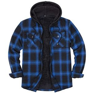 Sherpa gevoerde overhemdjas met capuchon en geruite ritssluiting voor heren, Blauw/Zwart, M