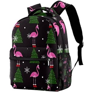 Rugzak Lichtgewicht Dagrugzak voor Shool Kerst Roze Flamingo Kerstboom Sneeuwvlok