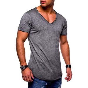 behype. Basic T-shirt voor heren, korte mouwen, V-hals, oversize-look, 20-0002, donkergrijs, S