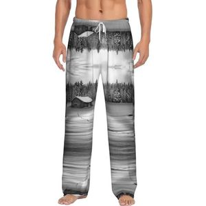 Schuur Zwart-wit Heren Lange Lounge Wear Broek Nachtkleding Pyjama Bottoms Nachtkleding Nachtkleding Met Zakken En Trekkoord, Wit, S