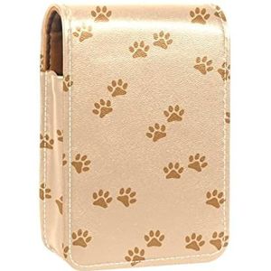 Lichtbruine hond kat poot print lipgloss houder lippenstift case draagbare make-up tas reizen lippenstift organizer case met spiegel mini lippenstift opbergdoos voor vrouwen