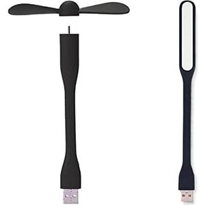 Mini USB-ventilator Flexibele Buigbare Koeling Draagbare Ventilator En USB LED-lichtlamp For Stroomvoorziening (Color : Black, Size : S)