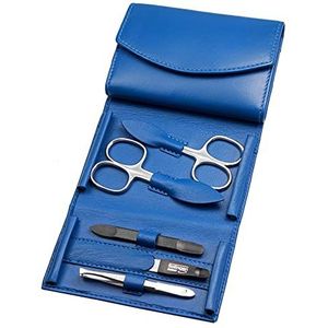 Manicure Set - 5-delige nagelverzorgingsset - echt nappa-lamsleer manicure - nagelschaar, huidschaar, nagelvijl, pincet en dubbel instrument (kobaltblauw)
