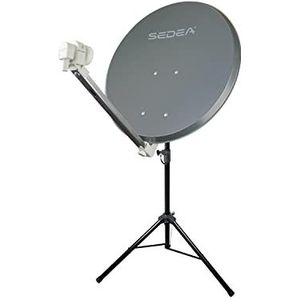 Antenne met satellietschotel, staal, 65 cm, antraciet + statief verstelbaar tot 180 cm, winst 36,5 dB, ruismaat 0,1 dB, eenvoudige montage