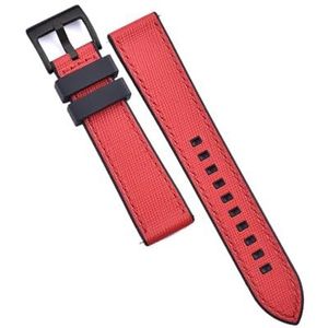 Jeniko Fluor Rubber Lederen Horlogeband 20mm 22mm Hybride FKM Horlogeband Quick Release Polsband For Heren Duikhorloge (Color : Black-Red 2, Size : 22mm)
