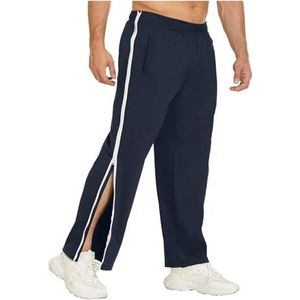 Heren Joggingbroek, Revalidatiebroek, Heren Joggingbroek Met Zijopening, Lange Afscheurbroek Met Wijde Pijpen En Doorlopende Ritssluiting, Joggingbroek (Color : Navy blue, Size : 3XL)