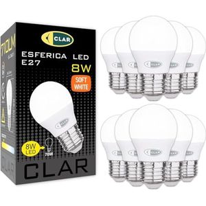 CLAR - E27 LED Warm Light Bulbs, E27 Warm Light LED Bulb, Low Consumption Bulbs, Small E27 LED Bulb, E27 40W LED Bulb, E27 Bulb, E27 LED, E27 G45 LED Bulb, 8W (Pack 10)