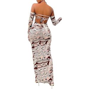 jurken voor dames Off-shoulder backless jurk met marmeren print (Color : Multicolore, Size : L)