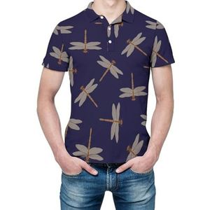 Beige Dragonfly on A Dark Heren Korte Mouw Shirt Golfshirts Regular-Fit Tennis T-Shirt Casual Business Tops