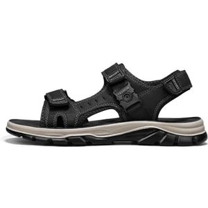 Mode mannen wandelen open teen sandalen, ademende klassiekers echt leer sport sandalen, outdoor backpacken strandschoenen, Grijs, 40 EU