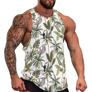 Tropische Toekan Palmbomen Bananenboom Bloemen Heren Tank Top Grafische Mouwloze Bodybuilding Tees Casual Strand T-Shirt Grappige Gym Spier