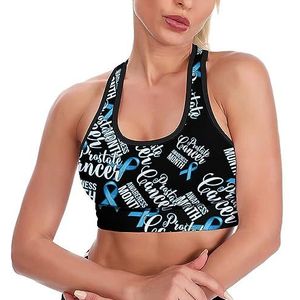 Prostaatkanker Bewustzijn Blauw Lint Ademend Sport BH's voor Vrouwen Draadloze Workout Yoga Vest Ondergoed Racerback Crop Tank Top S