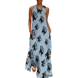 Zwarte kat dames enkellengte jurk slim fit mouwloze maxi-jurk casual zonnejurk 2XL