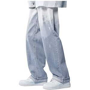 Herenjeans Trendy noodlijdende rechte spijkerbroek Hiphopbroek Verzwakte rechte jeans met gradiëntprint (Color : Blue, Size : XL)