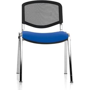 Topsit Kantoor & More wachtkamerstoel, stapelbare bezoekersstoel met zacht gevoerde zitting en rugleuning van net, metalen frame, bureaustoel, vergaderstoel voor receptie, pauzes, blauw