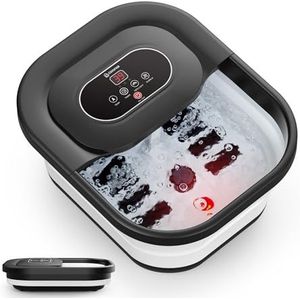 COMFIER Voetbubbelbad met massage en verwarming, opvouwbaar apparaat, vibratie en bubbels, timer, pedicure puimsteen, 35-48 °C, 8 shiatsu-wielen (zwart)